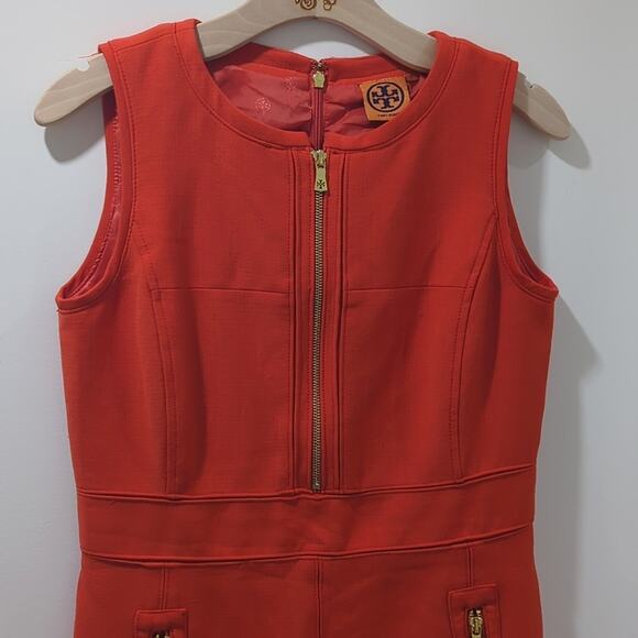 Tory Burch Mariel Orange Gold 1/2 Zip Wool Blend Midi Dress Women's Size 4 - Picture 3 of 9
